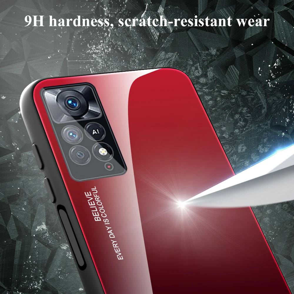 2022 New Xiaomi Phone Case For Redmi Note 11Pro 10Pro 10C 9S Pure Color Gradient Tempered Glass Case For POCO X4PRO X3NFC M4PRO