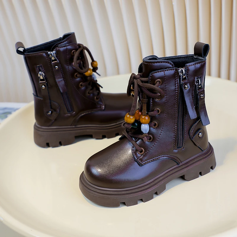 Girls Winter Ankle Boots Soft Sole Breathable Beaded Kids Boots