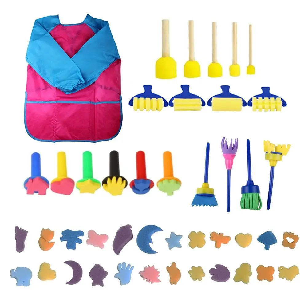 44Pcs 아트 페인팅 스폰지 브러쉬 세트 어린이를위한 안전하고 부드러운 플라스틱 손잡이 조기 교육 낙서 그리기 인감 다채로운 DIY