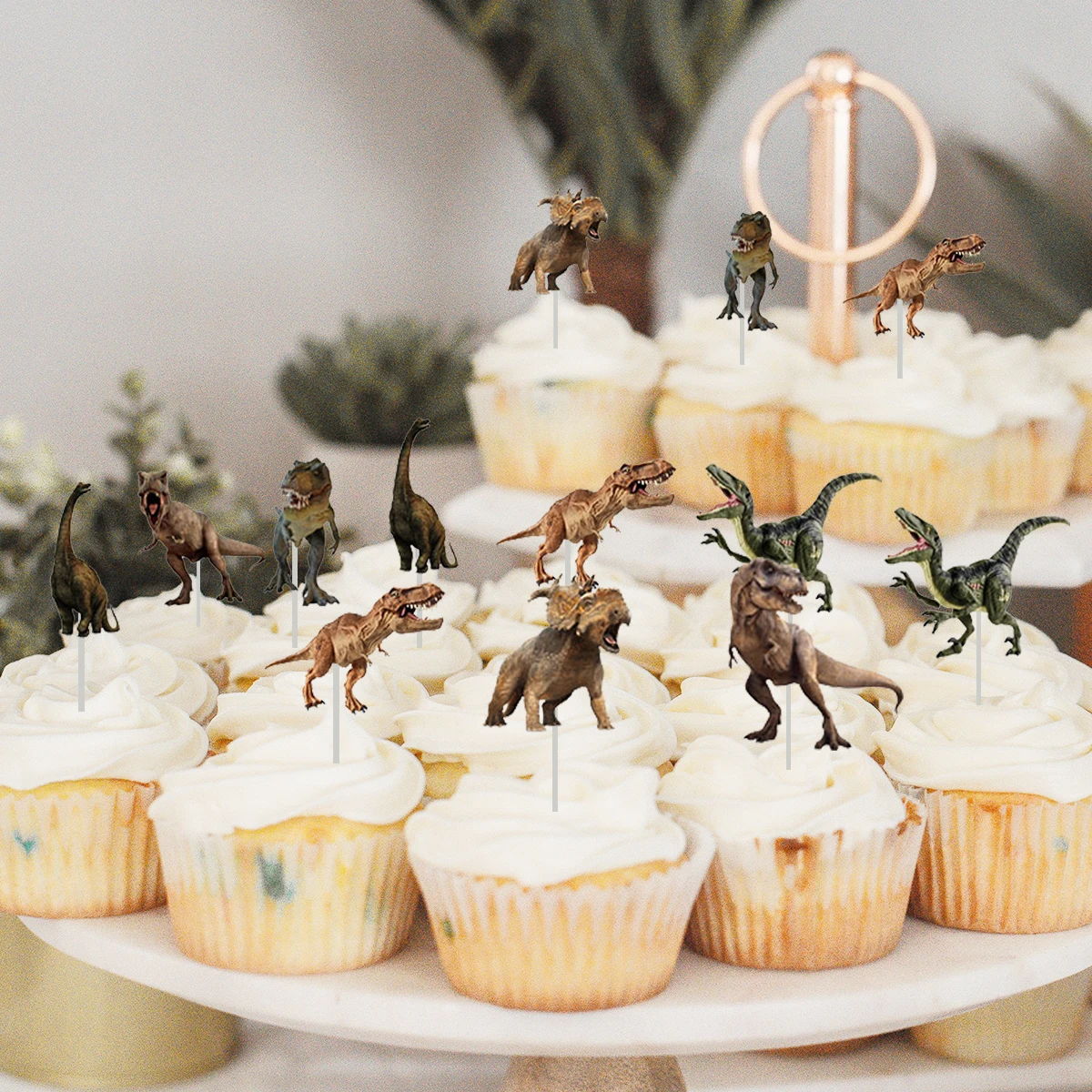 

12pcs Dinosaur Cupcake Toppers Jungle Safari Birthday Party Cake Toppers Kids Birthday Party Decorations Baby Shower Supplies