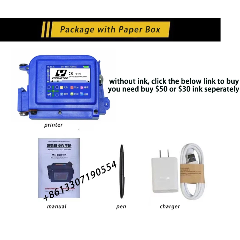 Mini Portátil Impressora Térmica Jato de Tinta Handheld Jet Printer qr Bar Batch Code Data Logo Expiry Label 25 Language 12.7 mm - Imagem 6