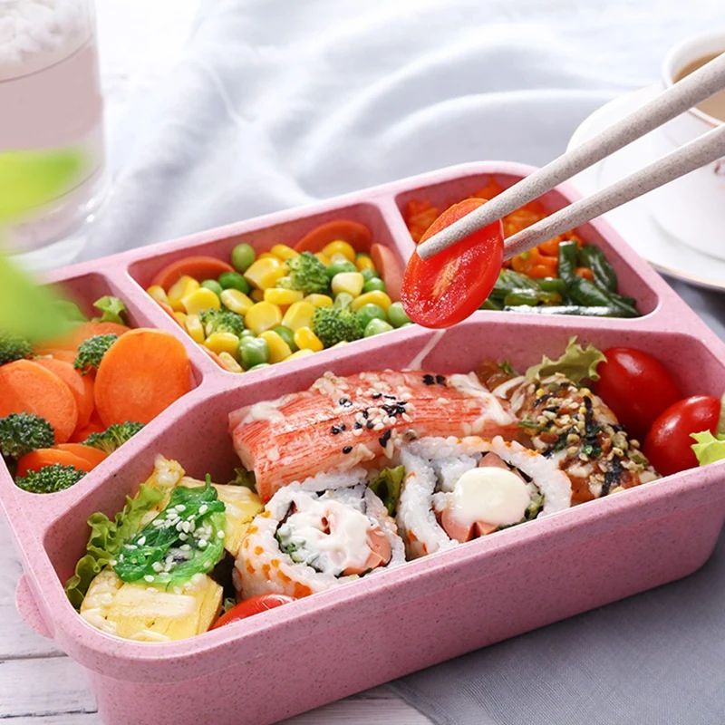 

4 Compartments Bento Lunch Box Snack Containers Durable And Safe Lunch Containers For Adults With Transparent Lid