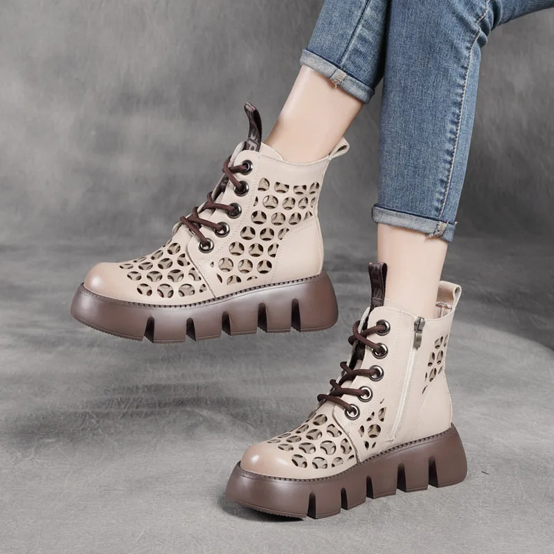 여름 새로운 손으로 문질러 색상 본격적인 가죽 중공 짧은 펑크 첫 번째 레이어 쇠가죽 채찍 플랫폼 박사 Martens