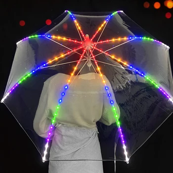 Romantic Gift Colorful Led Light Umbrella With Flashlight Creative Long Handle Transparent Straight Handle Flashlight Umbrella 1