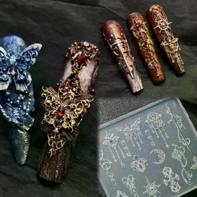 3D Silicone Nail Art Mold Relief Bow Strawberry Baroque Pattern Manicure Templates Plates for DIY Nail Design Tools Accessories