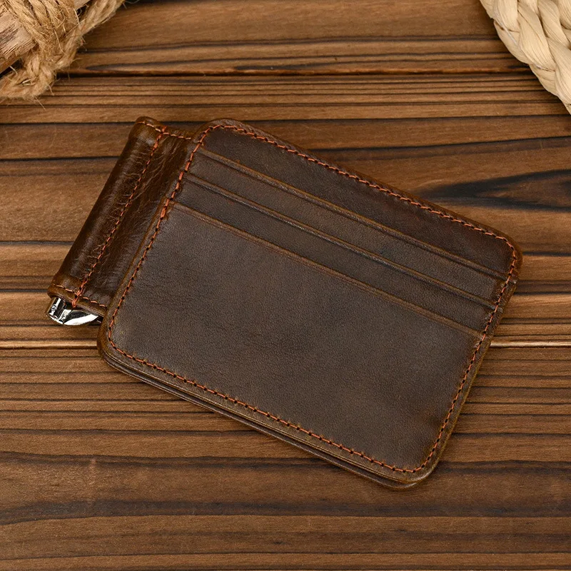 Genuine Leather Money Clip Purse For Men Women Cash Clip Wallets Male Short Wallets Card Holder Multi Cards Short Purse For Man credit card holder id card holder leather bill organizer
