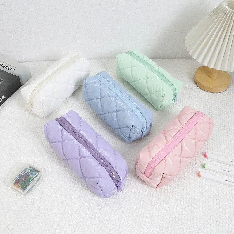 Simple Solid Color Pencil Case Portable Large Capacity Stationery Holder School Supplies