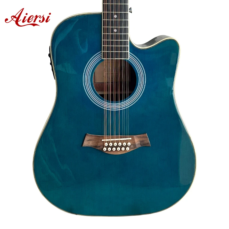 Aiersi-guitarra acústica eléctrica para mano derecha, instrumento de música de 12 cuerdas, color negro, rojo, blanco y azul brillante, 41 pulgadas