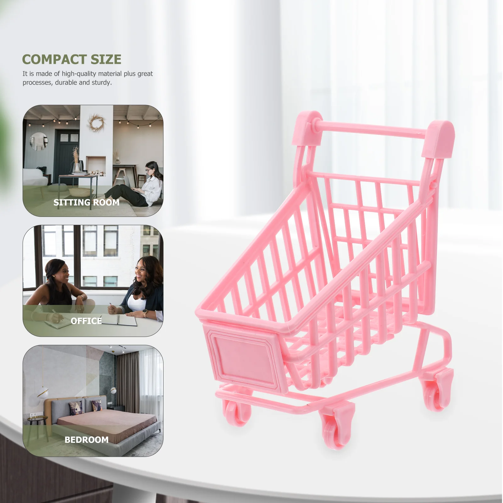 

1PC Mini Shopping Cart Trolly Desktop Storage Basket Holder Photo Props - Size S (Wheel Color Random)