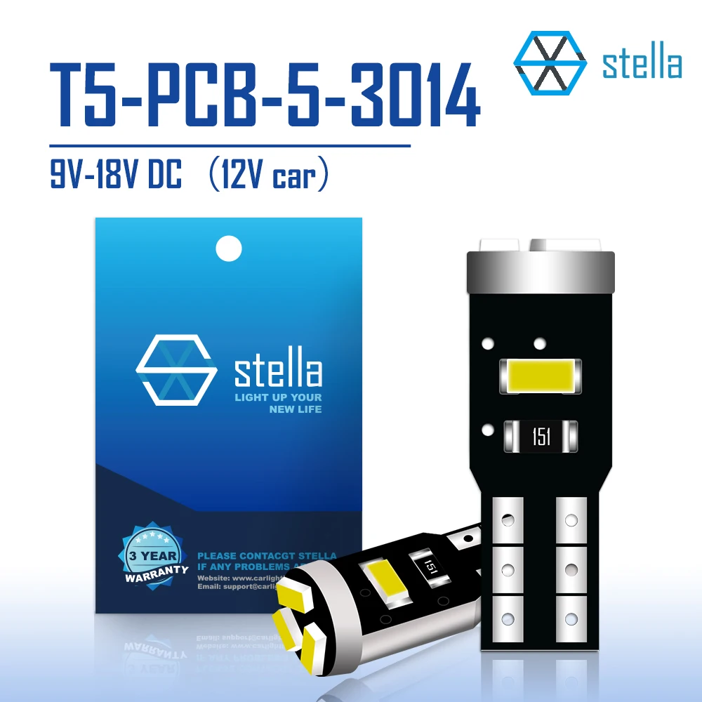 

Stella 2pcs LED T5 Bulb W3W W1.2W 74 286 Canbus Car Signal Light Dashboard Warning Indicator 5*3014SMD 6000k White Light 12V