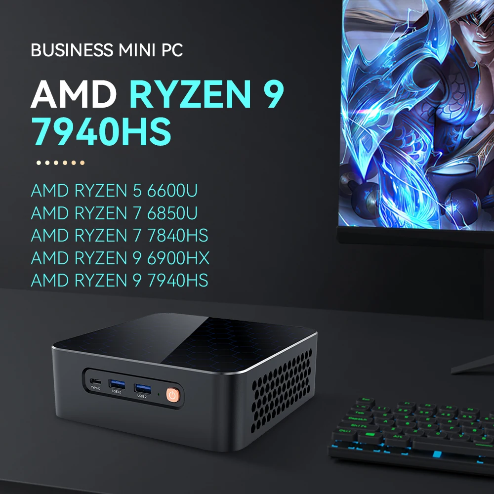 

Office Mini PC AMD RYZEN 9 7940HS 7840HS DDR5 M.2 NVME SSD PICE4.0 8K Typc-C Thunderbolt3 Win11 WiFi6