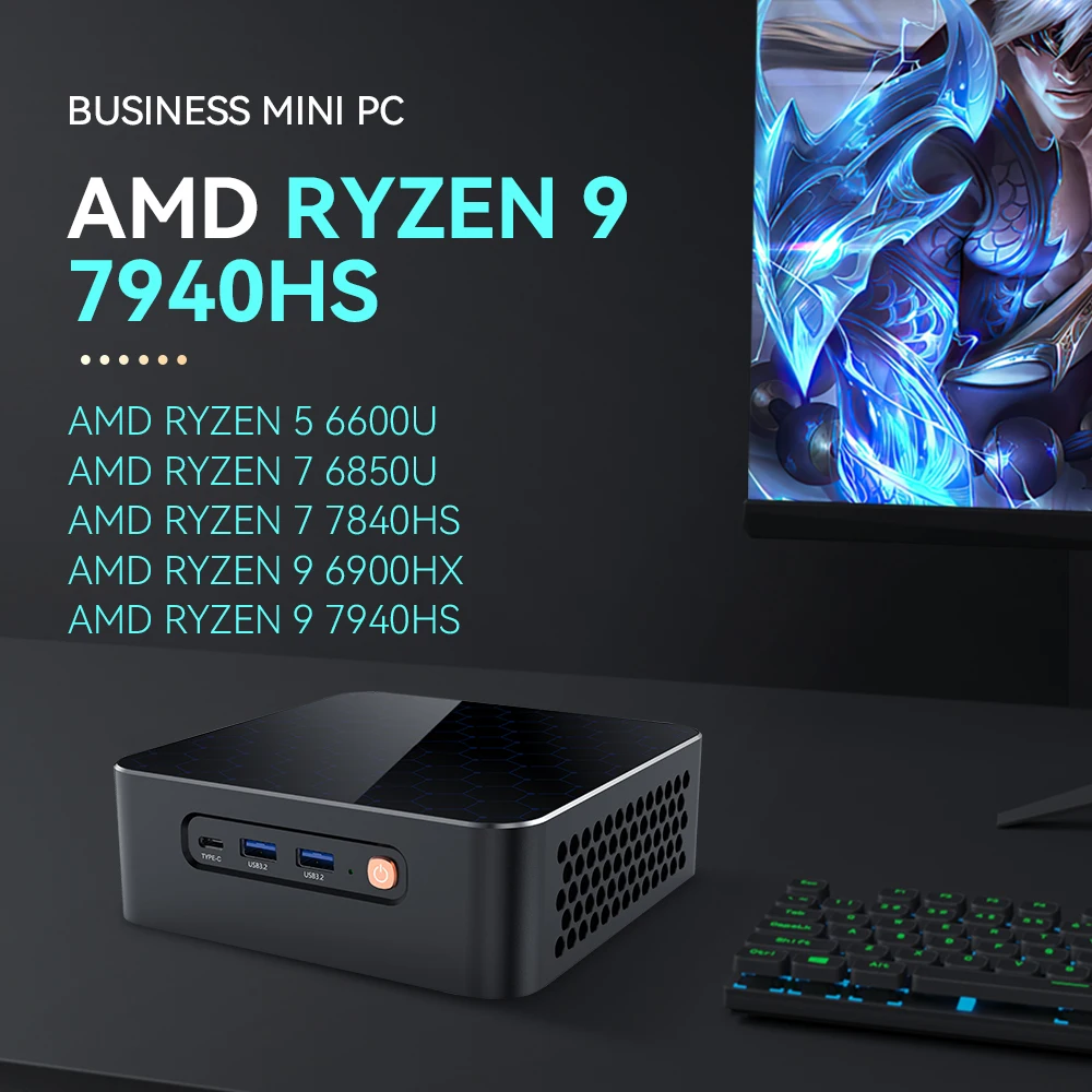 Ufficio Mini Pc Amd Ryzen 9 7940Hs 7840Hs Ddr5 M.2 Nvme Ssd Pice4.0 8K Typc-C Thunderbolt3 Win11 Wifi6