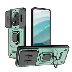 Enhanced Armor Protective Case with Magnetic Ring and Lens Cover for Poco X7 5G (Green)