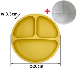 Silicone Suction Plates with Lids for Toddlers - BPA-Free Divided Baby Feeding Dish Set (Yellow Plate and Lid)