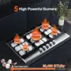 30 inch Gas Cooktop, Gas Stove Top with 5 High Efficiency Burners, Bulit-in Stainless Steel Gas Hob for Kitchen, NG/LPG 2