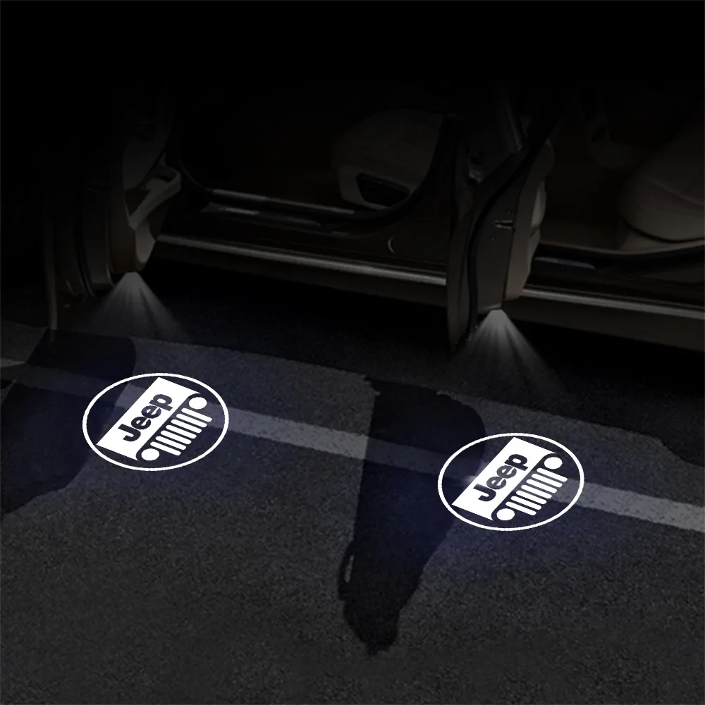 무선 도어 LED 웰컴 라이트 프로젝션 램프 조명 장식 자동차 액세서리 (지프 레니게이드, 컴패스, 체로키, 랭글러 JK 용)