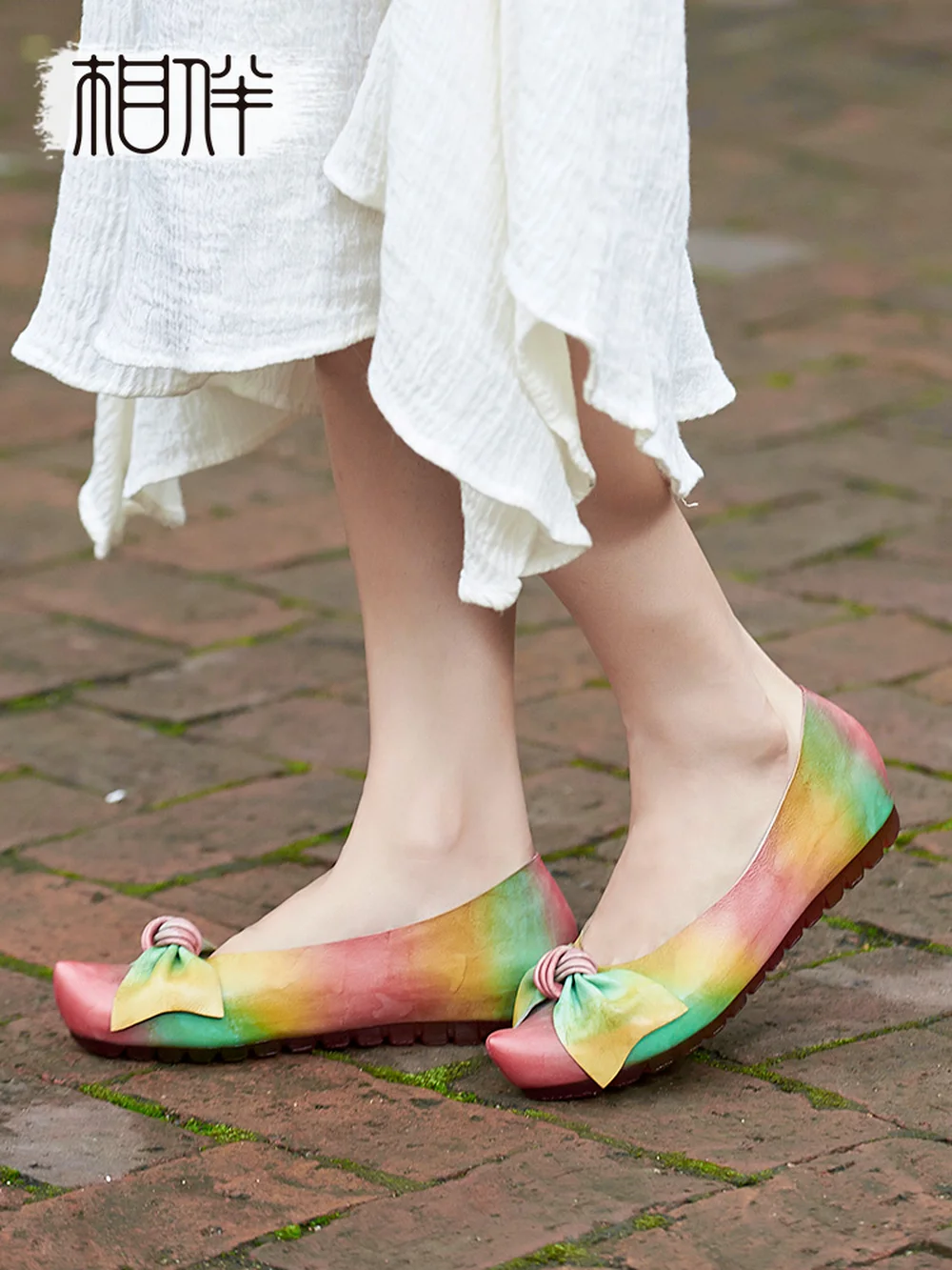 

2022 Womens Pointed Toe Bowtie Genuine Leather Rainbow Colors Flats Slip On Loafers Oxfords Shoes Luxury DIY New 2022