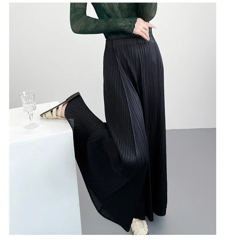 Miyake Pleated Wide-Leg Pants 2026 New Straight-Leg Pleated High-Waisted Drapey Casual Wide-Leg Trousers Women Lightweight Pants