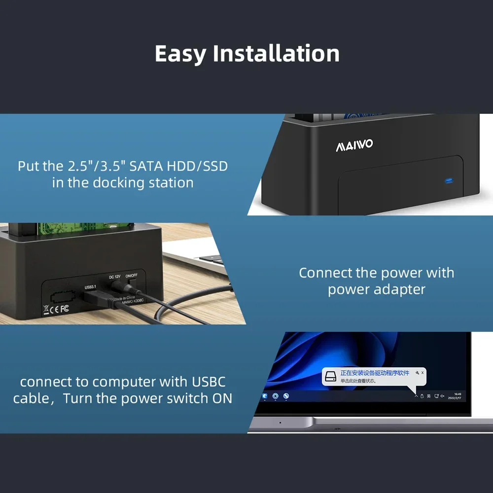 MAIWO Hard Drive Docking Station USB 3.1 to SATA HDD Docking Station for 2.5/3.5 inch SSD Disk Case HDD Box Dock Enclosure