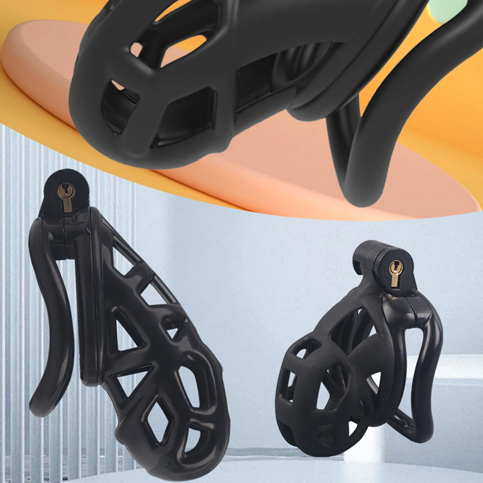 Yüzeyde sergilenen halkalarla siyah reçine erkek iffetlik kafesi