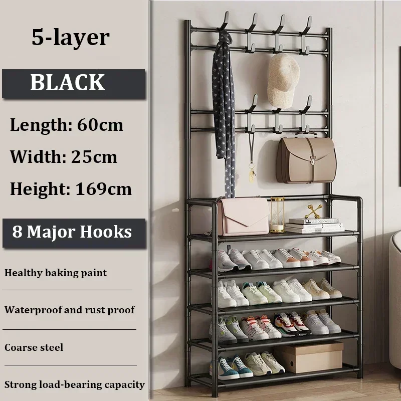 Handy Clothes Hanger Multi-Layer Shoe Rack Shelf Floor Standing Coat Racks Assemble Cloth Storage Hooks Sneakers Organizer
