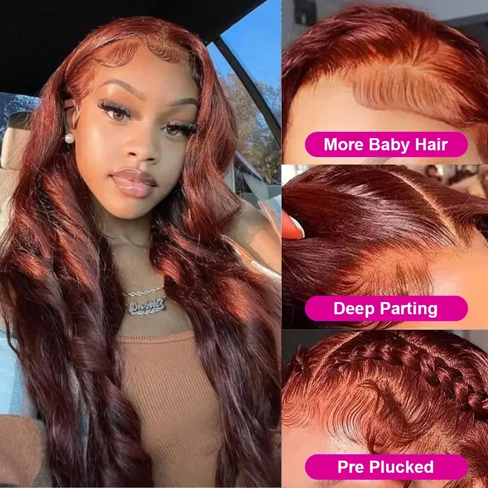 Reddish Brown 13x4 13x6 HD Lace Front Human Hair Red Brown Brazilian 30 Inch Body Wave Lace Frontal Wigs 4x4 Lace Closure Wigs