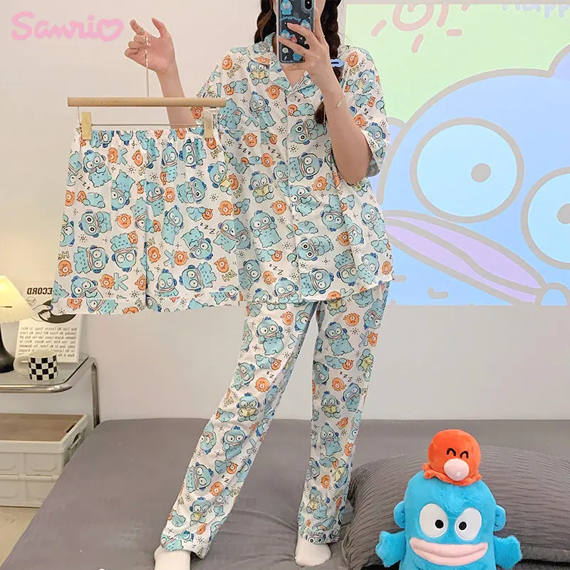 

Kawaii Sanrio Kuromi Pachacco Pajamas Pompompurin Hangyodon Cute Women's Cotton Long Sleeve Couple's Pajamas Home Wear Set