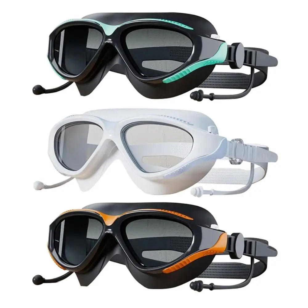 

HD Big Frame Swimming Goggles PVC Big Frame Adjustable Anti-fog Goggles with Earplugs Optical Swimming Glasses with Earplugs