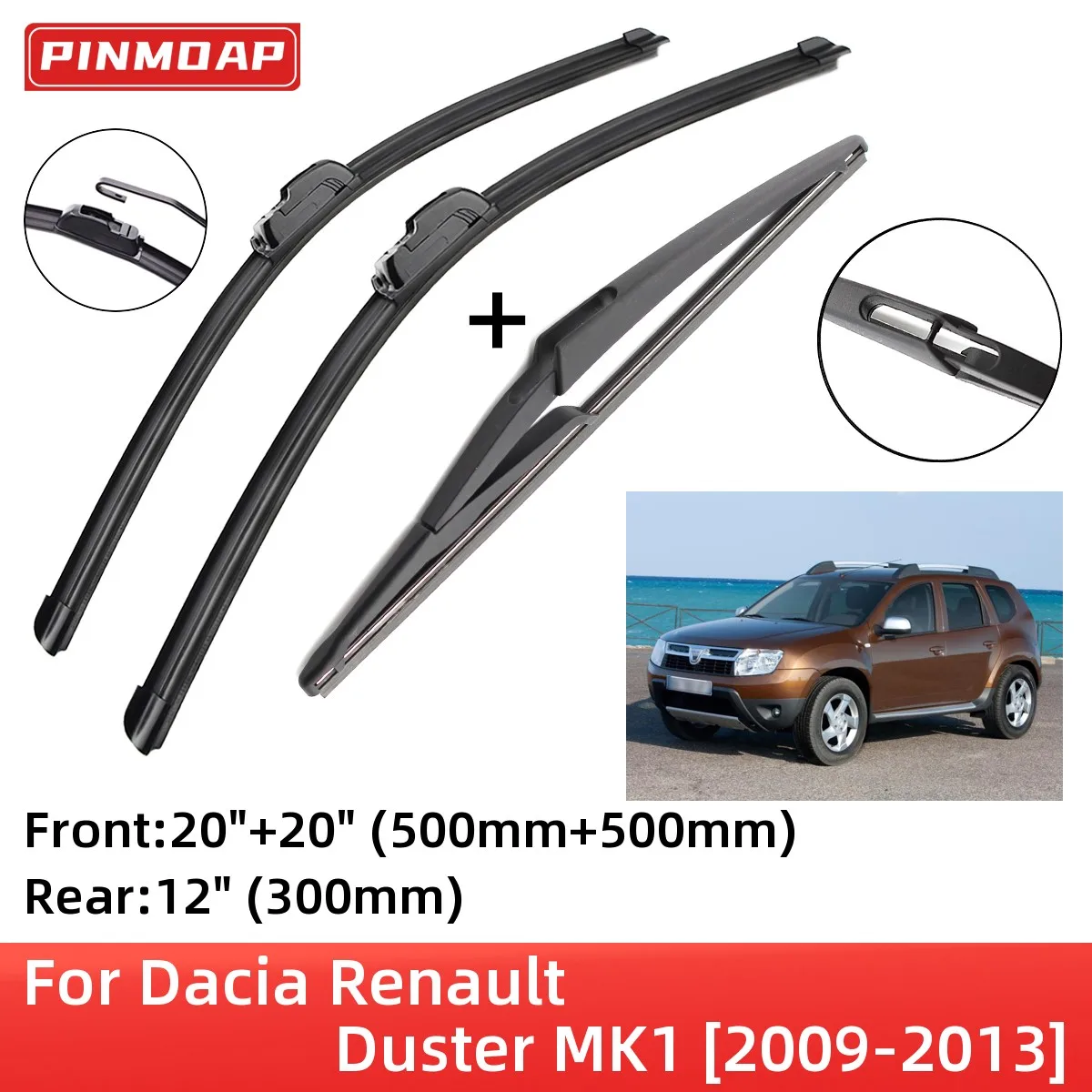 For Dacia Renault Duster MK1 2009 2013 Front Rear Wiper Blades Brushes