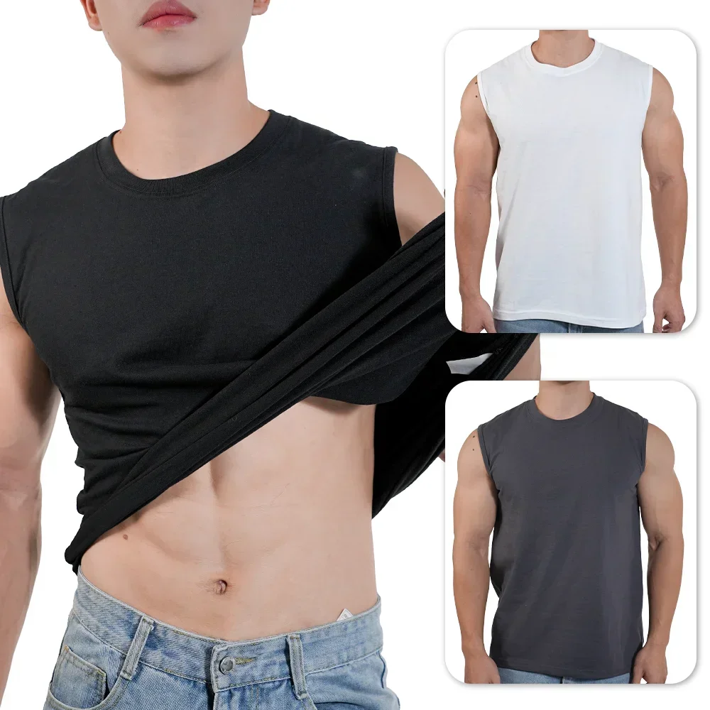 New Men Muscle Vest Sportwear Running Sports Cotton Sleeveless T Shirt O-neck Plain Tank Top Bodybuilding Fitness Clothing