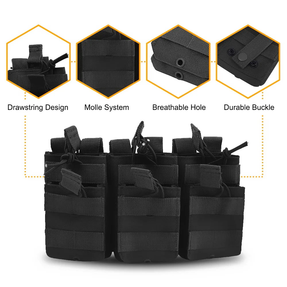 Description Picture 3 of itemTactical Molle Pouch Triple Magazine Pouch Double Layer Mag Pouches Open Top Mag Holder Cartridge Holder for M4 M16 AK AR Bag