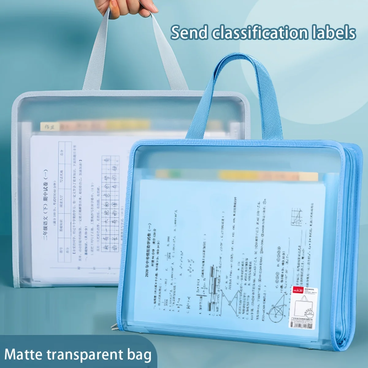 Translucent document three-dimensional organ bag large capacity waterproof document student business portable zipper storage bag file bag stationary organizer pouch transparent storage bag