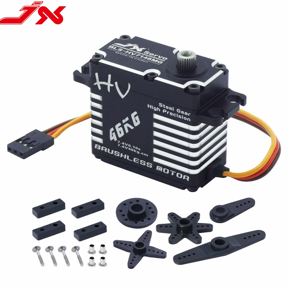 

JX BLS-HV7146MG 71g 46kg.cm@7.4V High Voltage Steel Gear Full CNC Aluminium Shell Structure Digital Brushless Servo for RC Cars