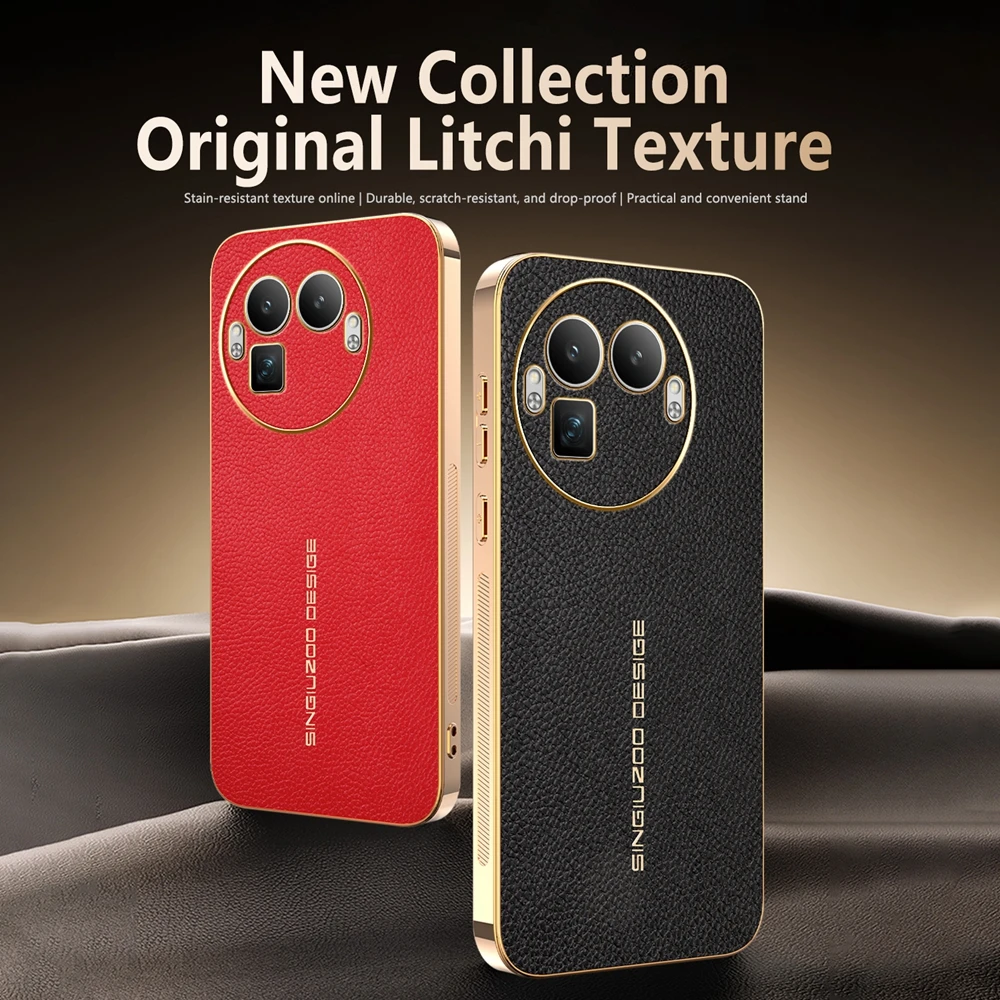 Lychee Leather Electroplated Frame Shockproof Phone Case