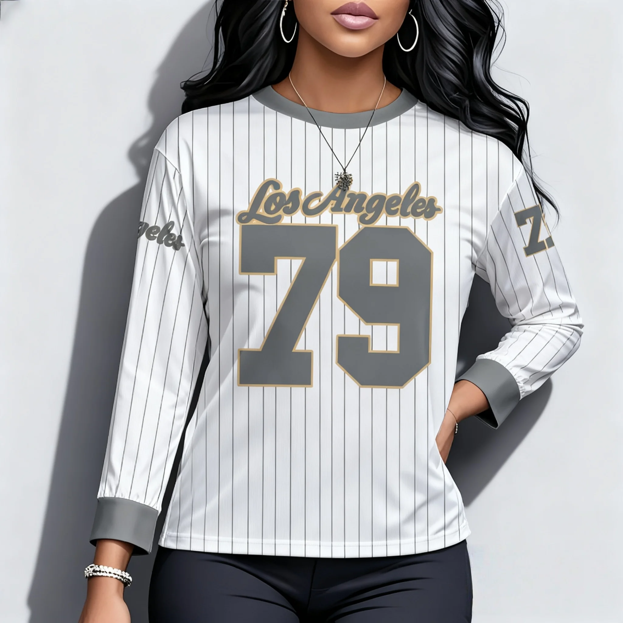 봄과 가을 겨울 긴팔 티셔츠 대학 스타일 스트라이프 저지 패턴 스트리트 여성 Y2K 레이지 스타일 대형 성인 상의