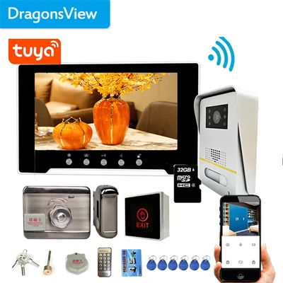 Dragonsview-videoportero Wifi con cerradura, 7 pulgadas, videoportero  inalámbrico, sistema de intercomunicación para teléfono y puerta