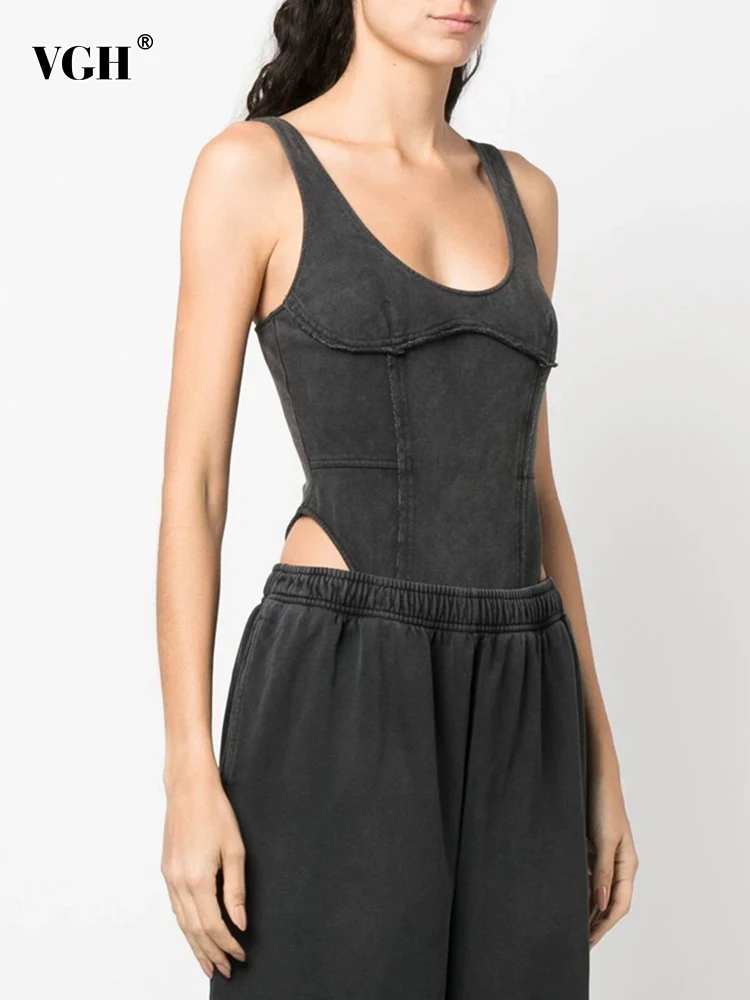 

Женское однотонное облегающее боди VGH, с квадратным вырезом, без рукавов, с высокой талией и открытыми плечами, 2023