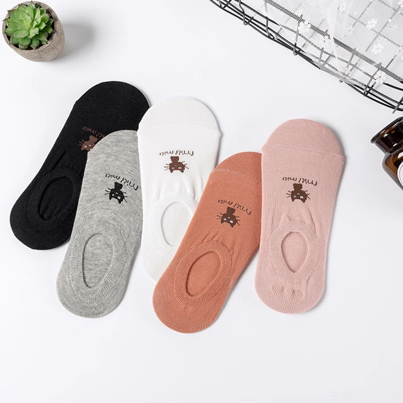 2022 Korean Style 5 Pair Cute Socks Funny Novelty Women Boat Cartoon Cat Calsetines De Mujer 35-41 | Женская одежда