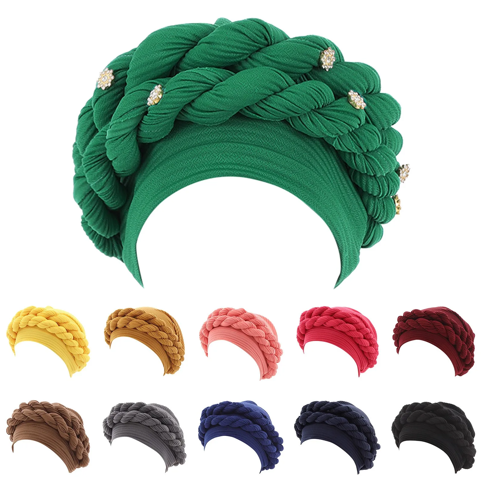 

Fashion Women Beading Braid Hat Muslim Ruffle Cancer Wrap Cap Sleep Caps Satin Lined Hair Bonnets Sequin Fedora 6 Piece Wool Hat
