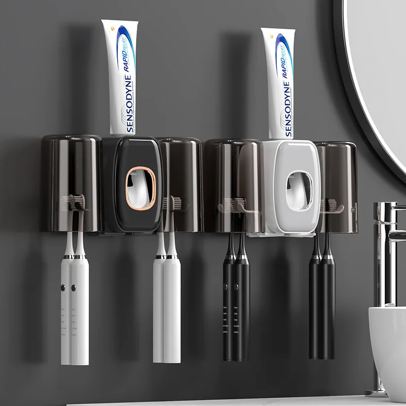 2 in 1 Toothpaste Dispenser Toothpaste Squeezer For Bathroom Automatic Wall Mounted Toothbrush Holders set with 2 tooth cup