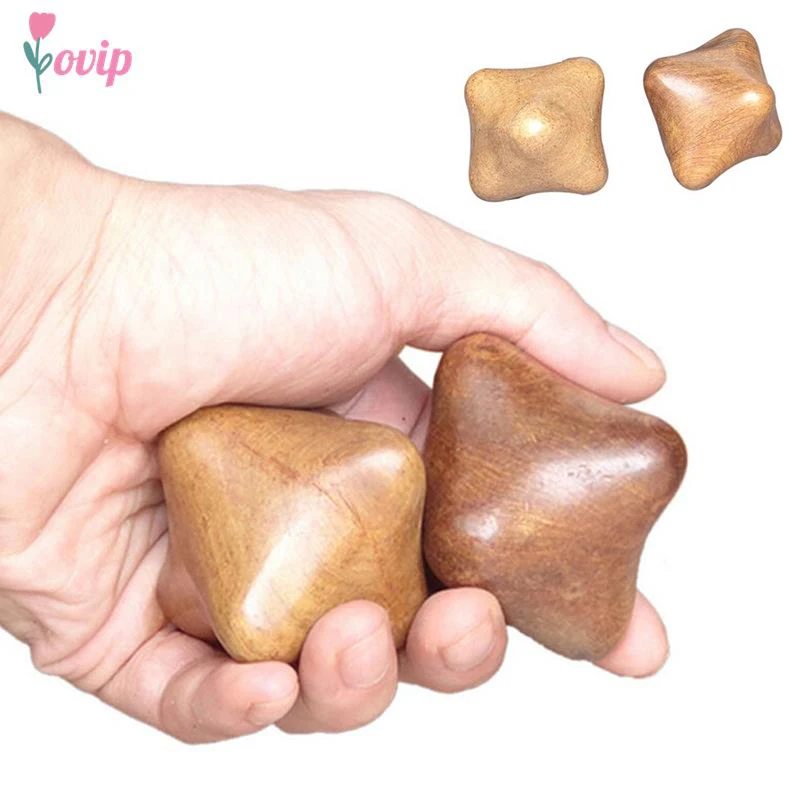 2Pcs Wood Vietnamese Fragrant Hexagonal Acupuncture Ball Hand Massager Acupressure Active Scraping Clear The Lymphatic Drainage