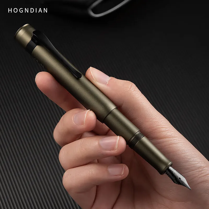 Hongdian M2 알루미늄 합금 만년필 EF/F/M/Bent/Long Knife Nib 짧은 포켓 필기구 한정판 올리브 그린