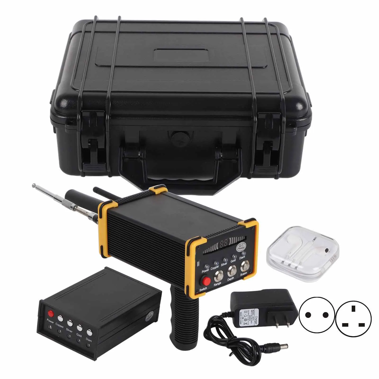 Yellow 100-240V Handheld Metal Detector High Accuracy Metal Search System 3280ft Range Metal Finder Scanner Device