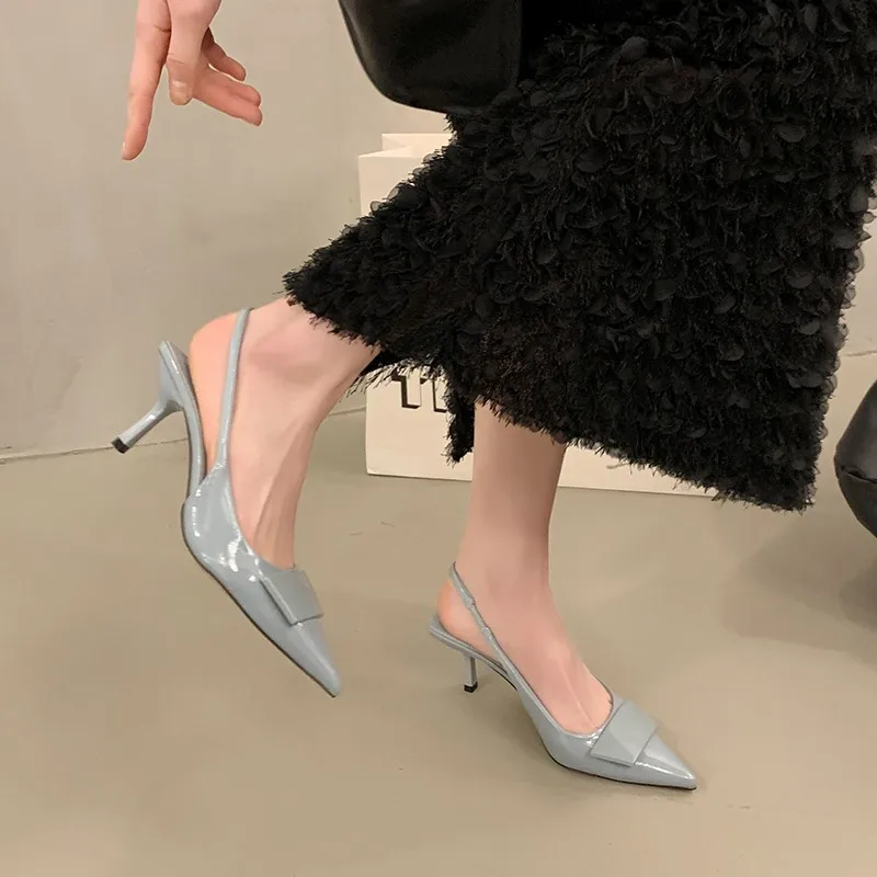 Womens Leather Slippers High Heels Shoes Party Pumps Woman Summer Sandals Women High Heel Slingback Sandal Shoes