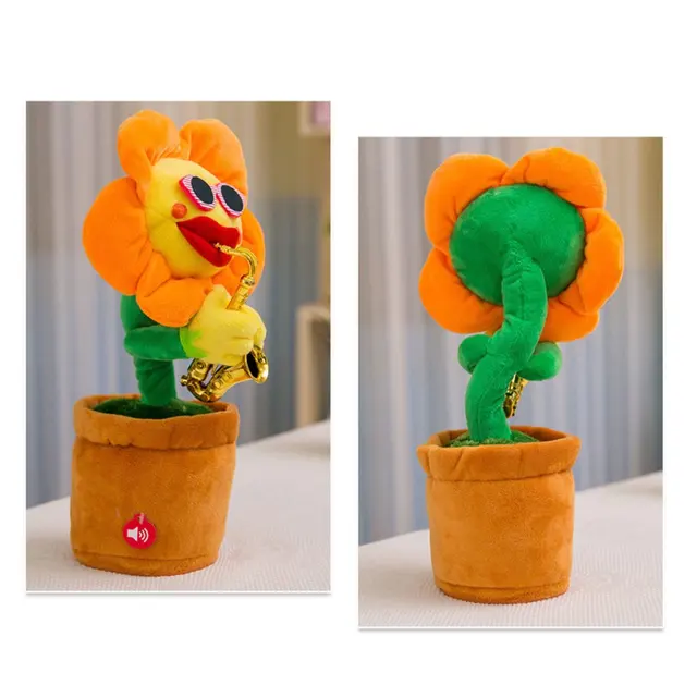 Creative Enchanting Sunflower Singing Dancing Flower With Saxophone 80 Songs Funny Electric Music Toys Soft Stuffed Plush Toy 2