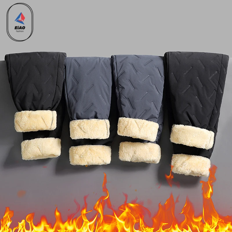 EIAO 2025 Mens Winter Fleece Lined Pants Thickened Warm Casual Trousers Versatile Lambswool Cotton Trousers Outdoor Comfort Tech