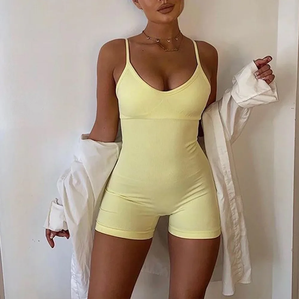Sling yoga shorts tight fitting fitness exercise high elasticity sexy abdominal tightening clothes jumpsuit women