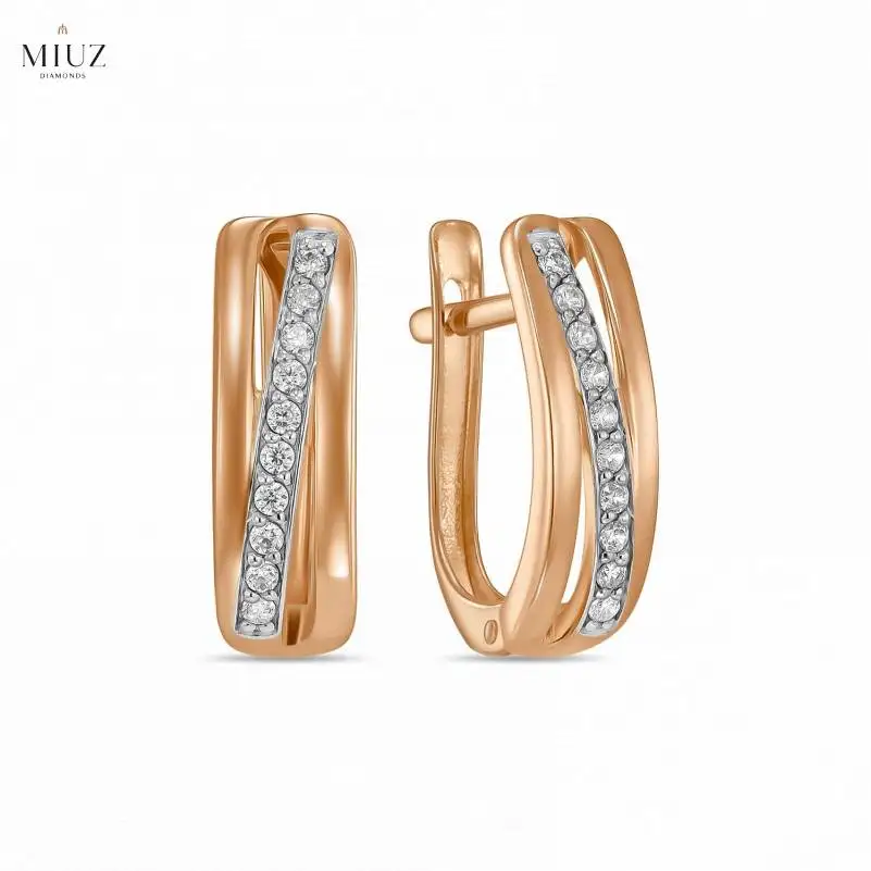 Золотые серьги c фианитом 585 пробы MIUZ Diamonds (Московский ювелирный завод) | Украшения