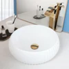 YANKSMART Round Bowl Bathroom Washbasin Sink White Ceramic Minimalist Counter Top Vessel Vanity with Faucet Pop-up Drain Set 3