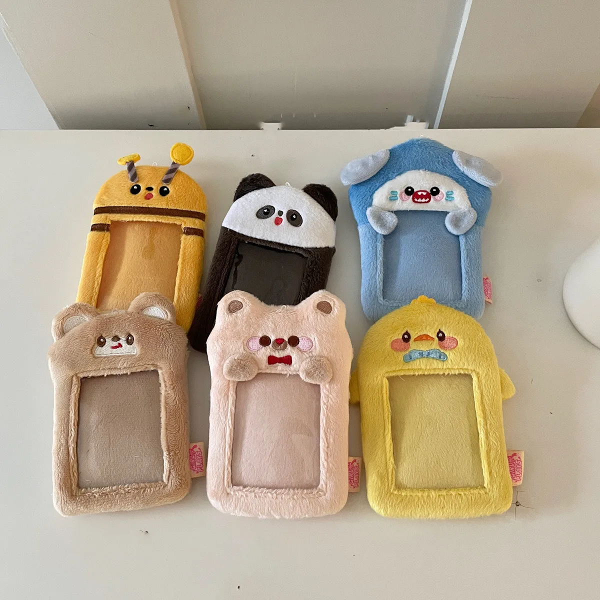 Photo Card Holder Kawaii Cartoon Animal Series Soft Plush 3 Inch Kpop Photocard Holder Photo Card Holder Bag Pendant
